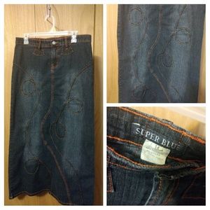 Stretchy Maxi Distressed Denim Skirt by Super Blue